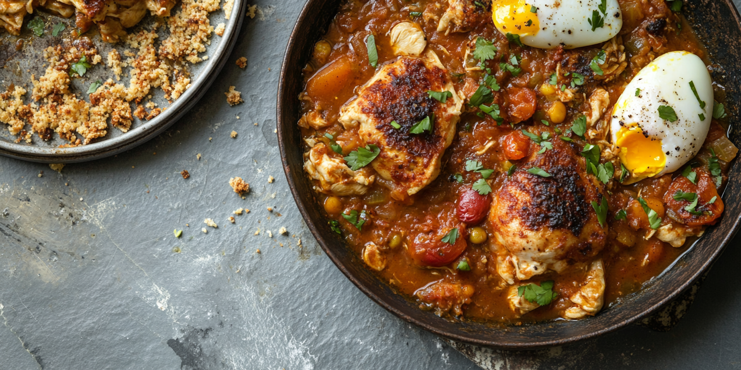 Chicken & Apricot Stew with Harissa & Eggs