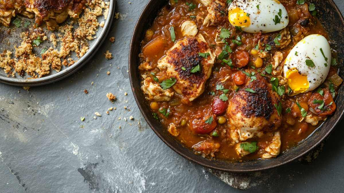 Chicken & Apricot Stew with Harissa & Eggs