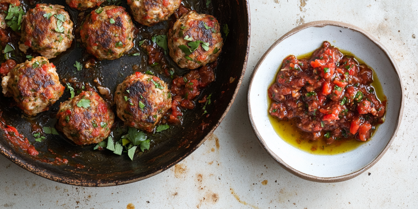 Chicken Meatballs with Harissa Relish