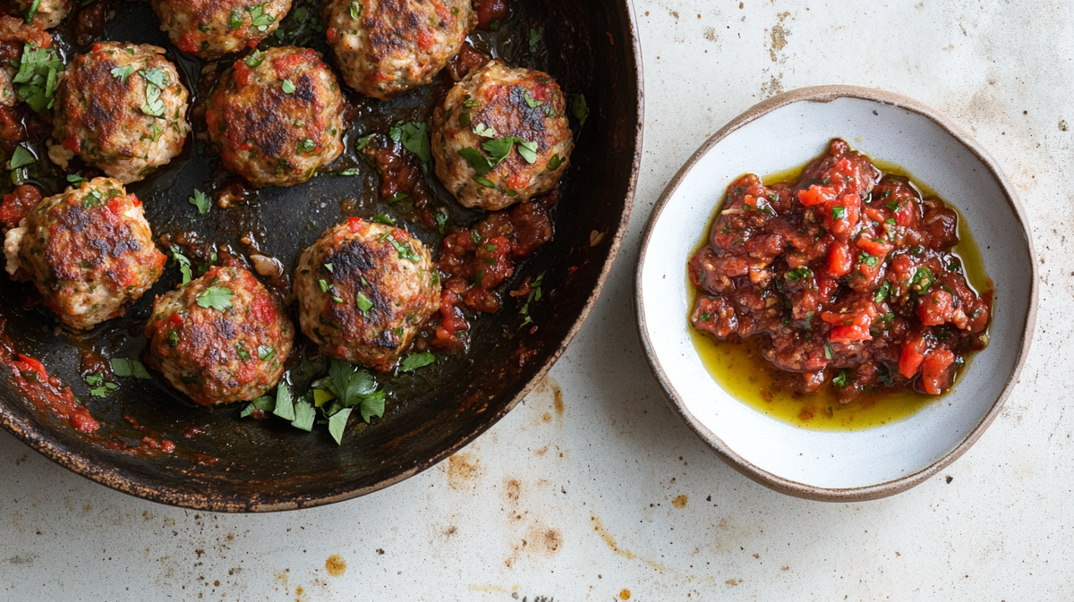 Chicken Meatballs with Harissa Relish