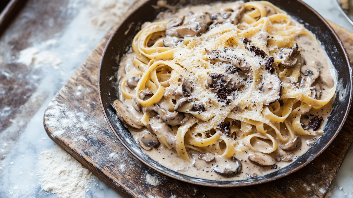 Creamy Mushroom Pasta with Dried Mushroom Broth