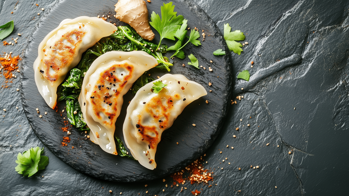 Gyoza and Greens with Chile Butter