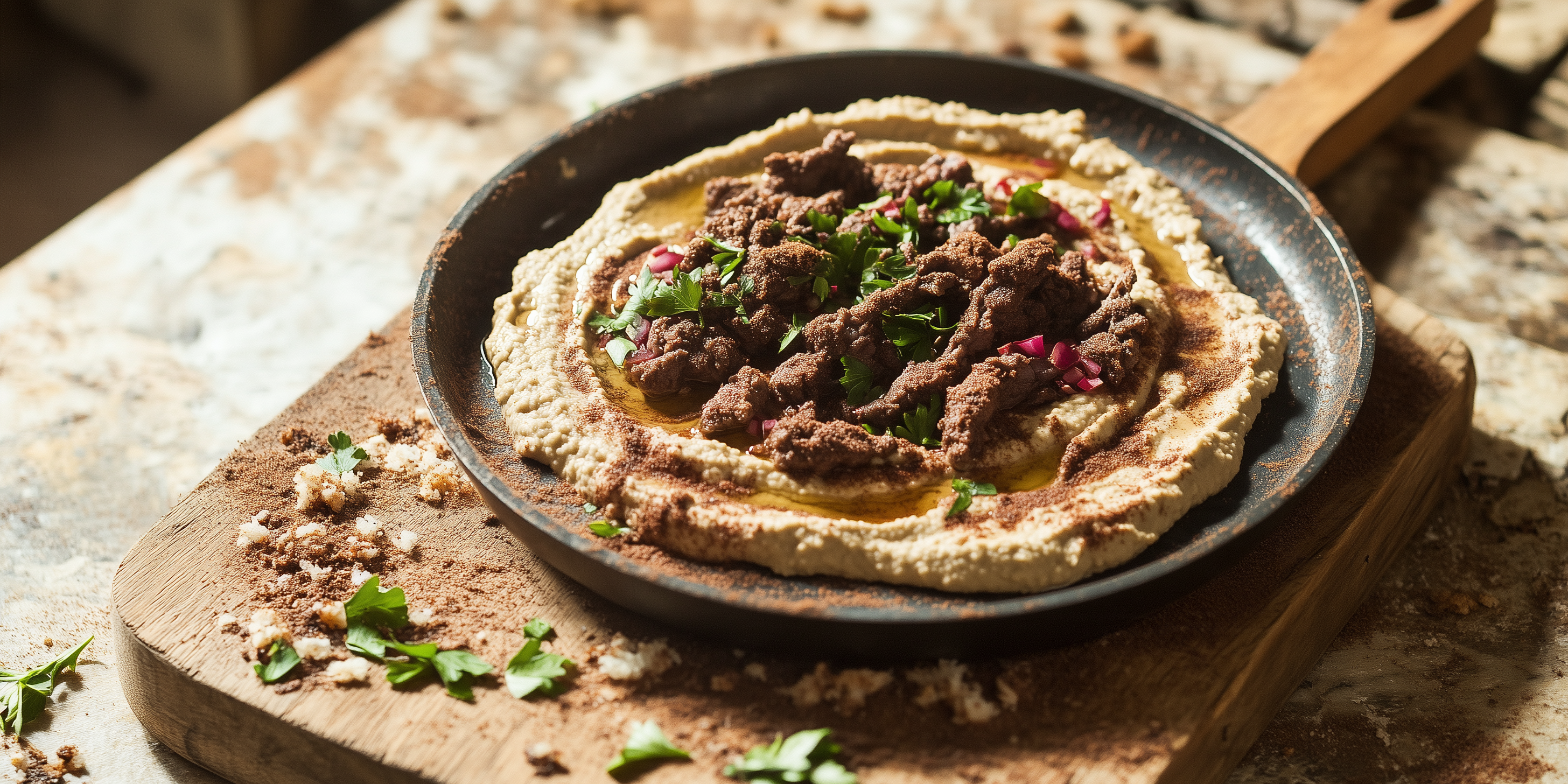 Hummus with Cinnamon-Spiced Beef