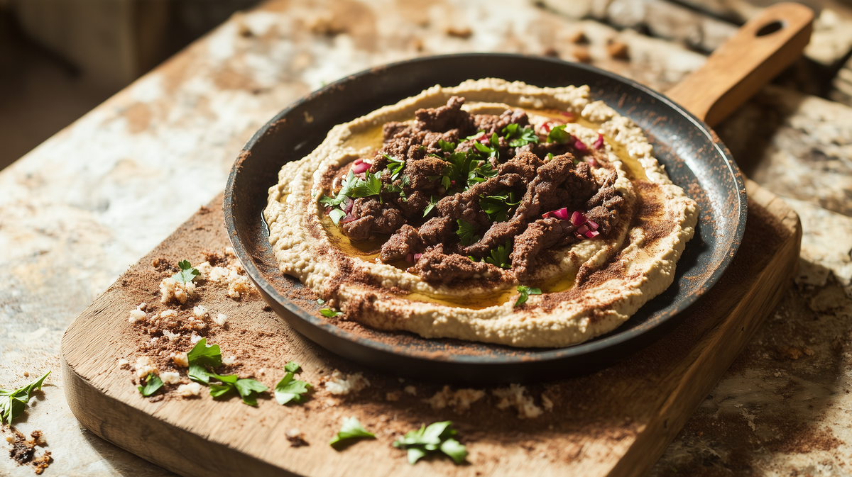 Hummus with Cinnamon-Spiced Beef