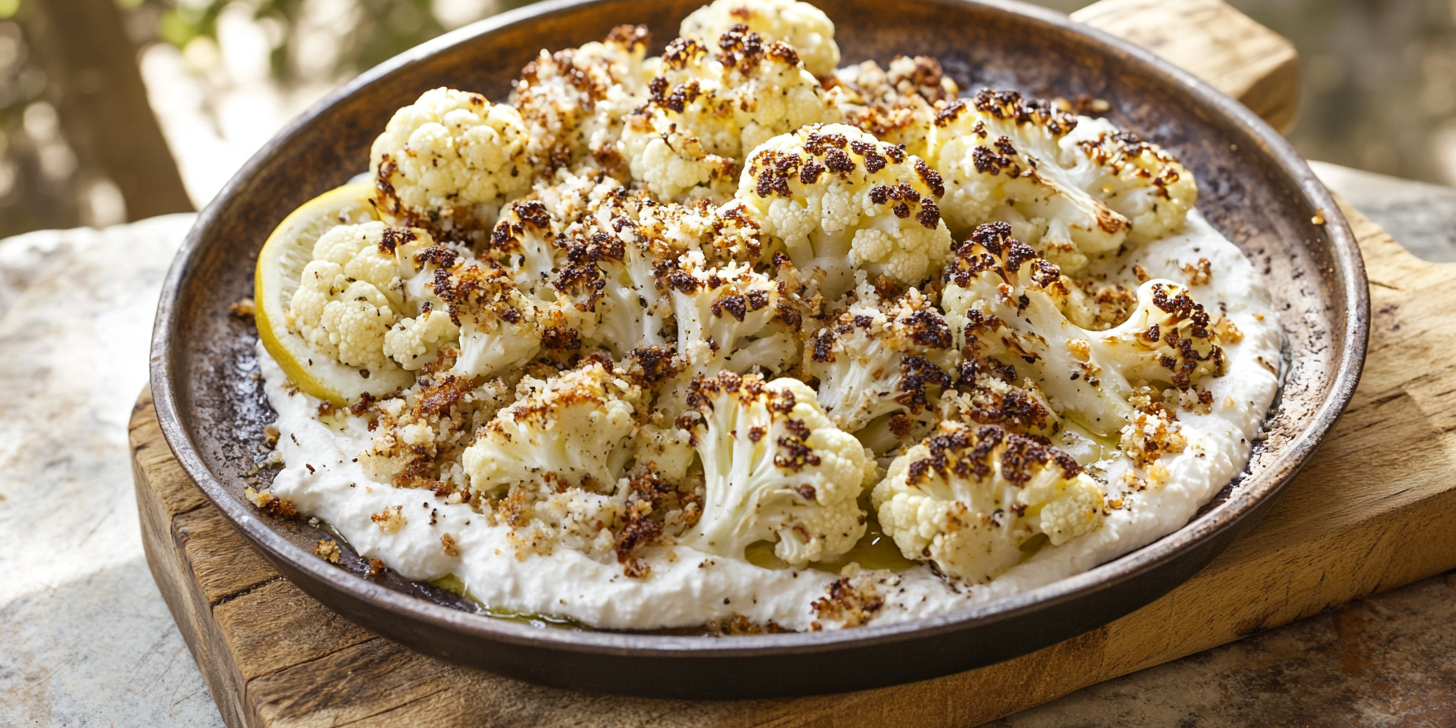 Lemony Roasted Cauliflower over Labneh