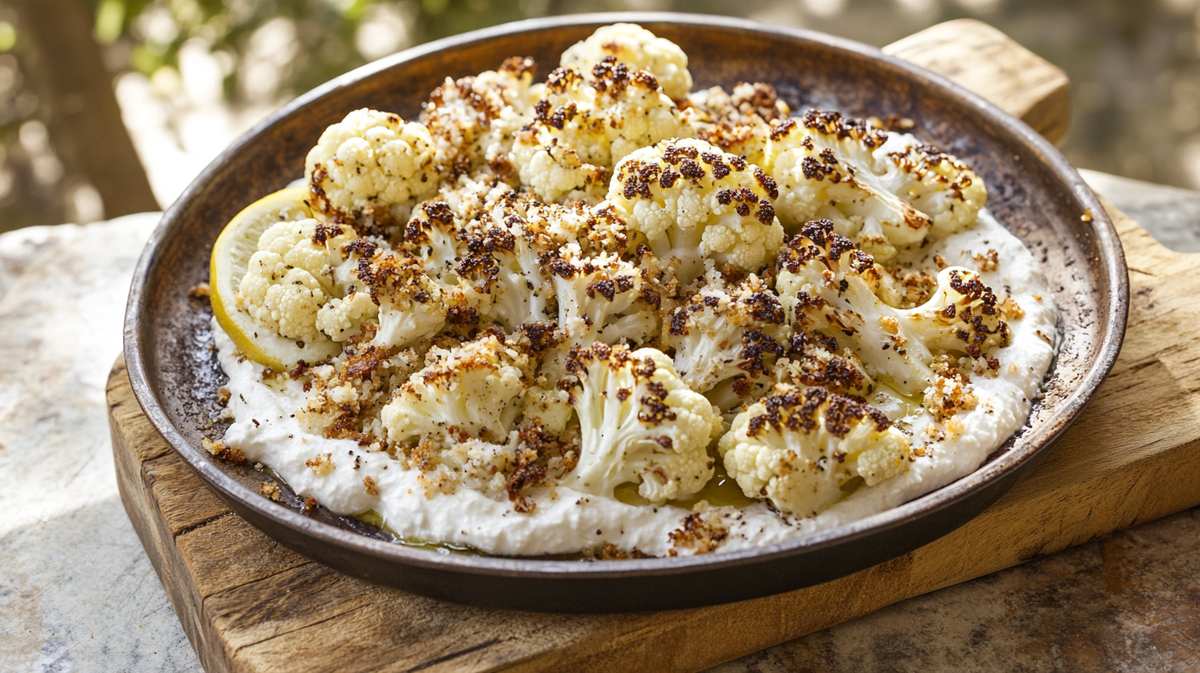 Lemony Roasted Cauliflower over Labneh
