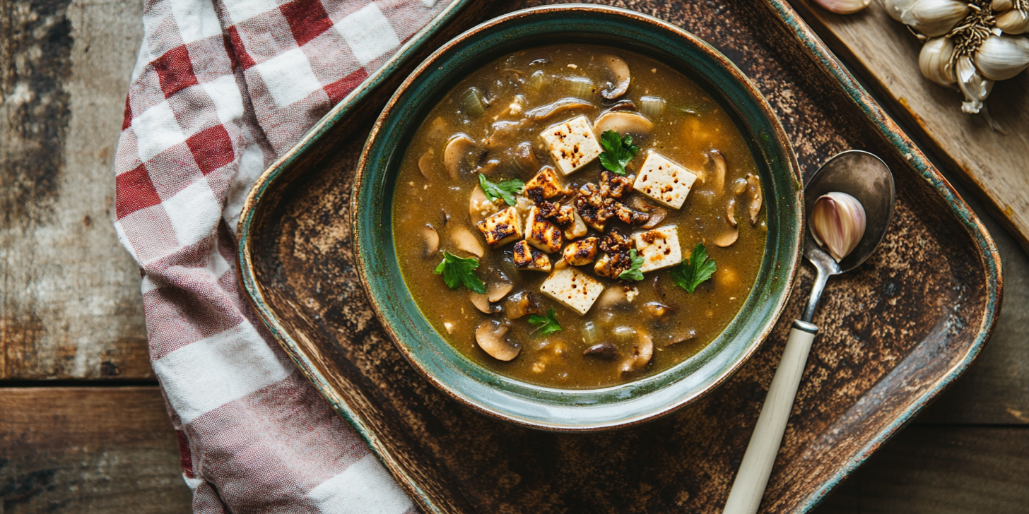 Mushroom Soup with Tofu and Toasted Garlic