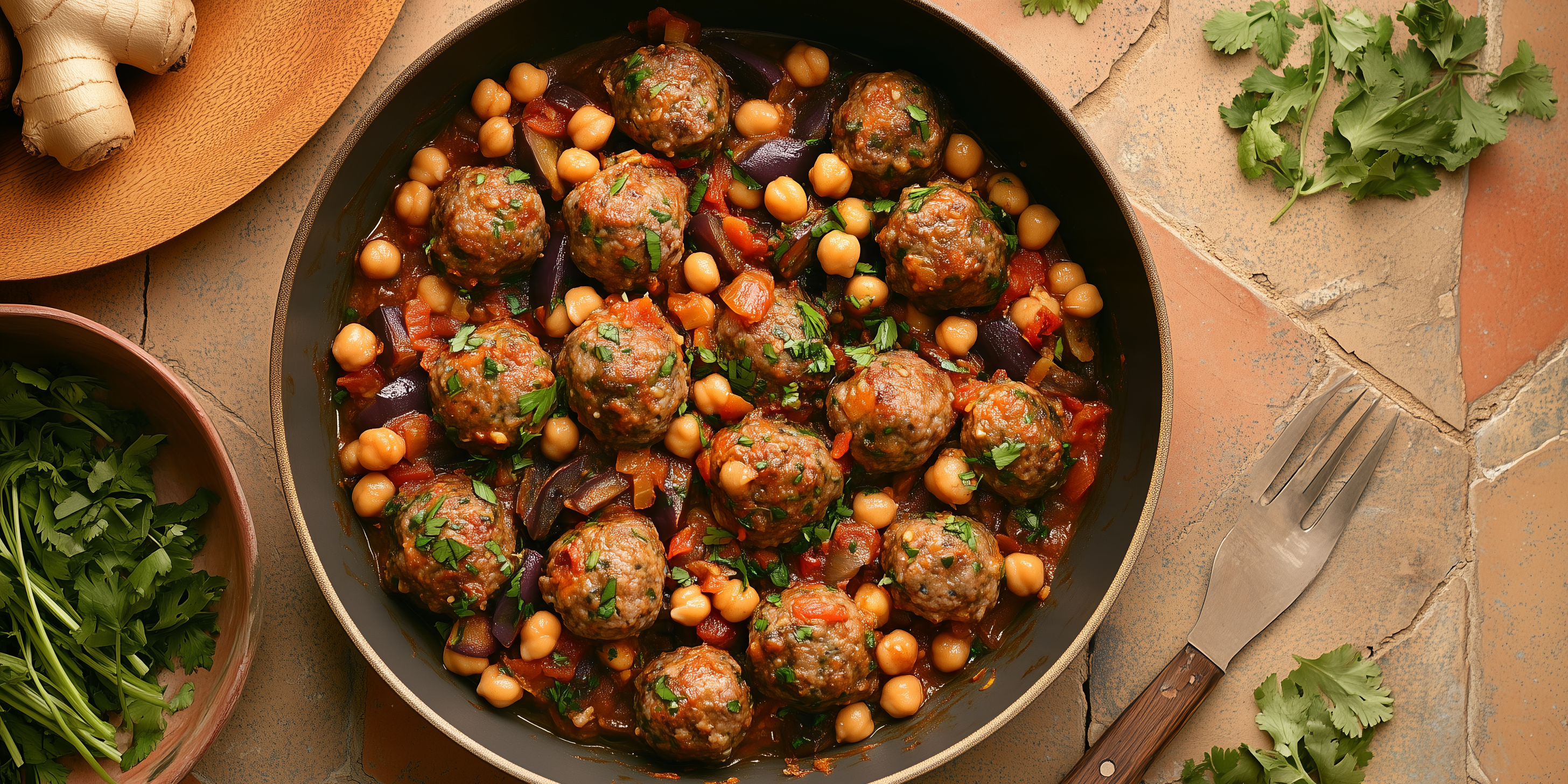 One-Pot Lamb Meatballs with Eggplant & Chickpeas