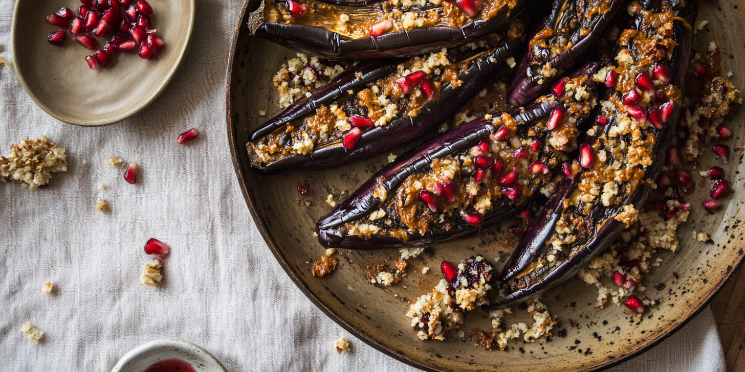 Pomegranate & Harissa-Roasted Aubergine