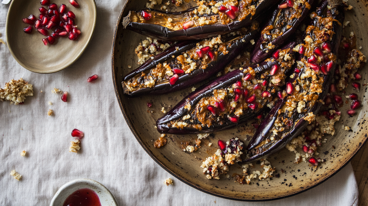 Pomegranate & Harissa-Roasted Aubergine