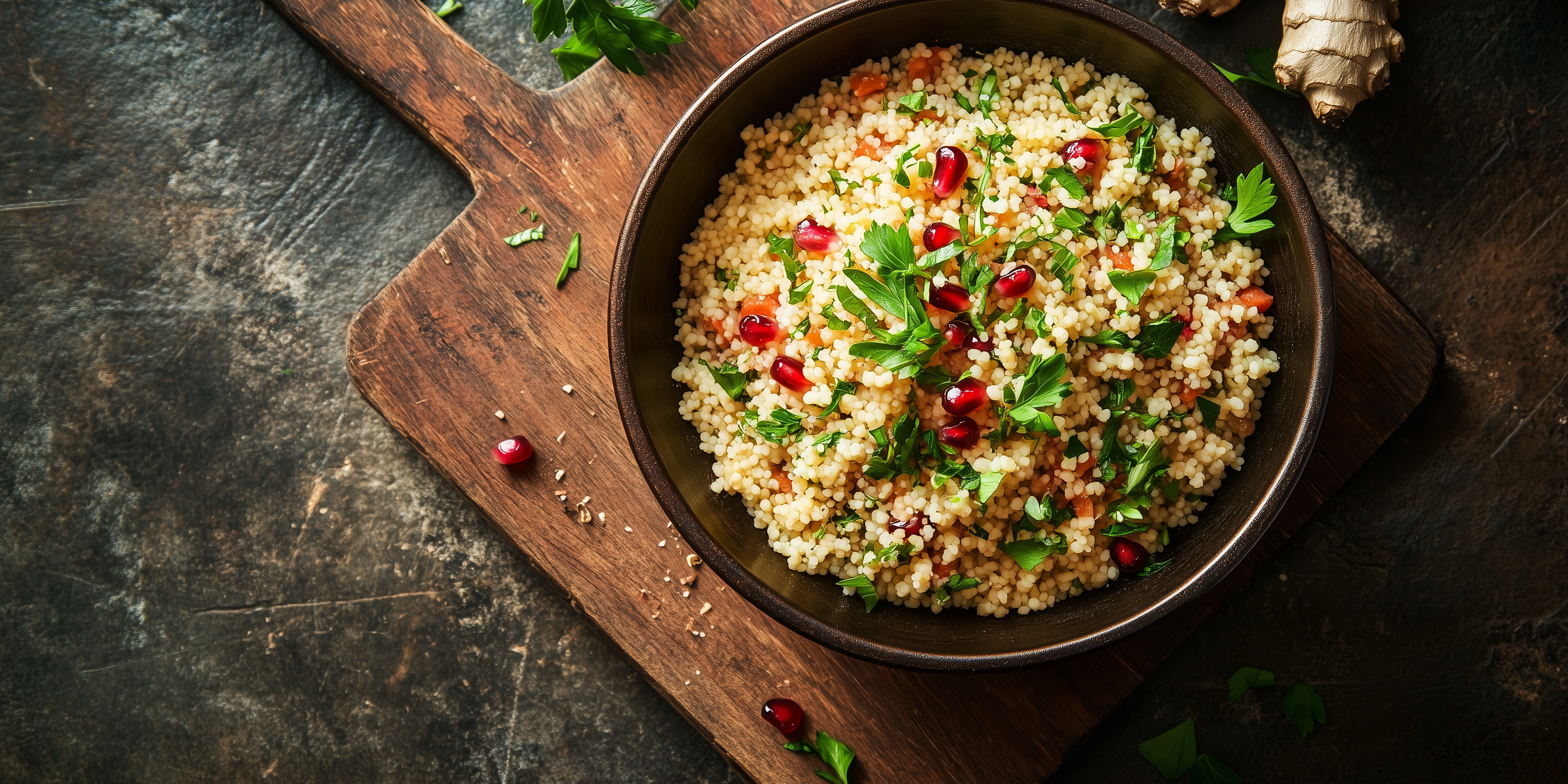 Ras El Hanout Butter Couscous with Herbs & Pomegranate