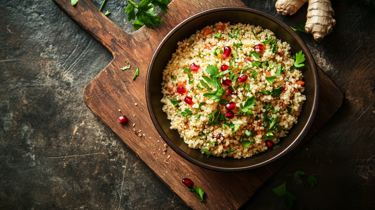 Ras El Hanout Butter Couscous with Herbs & Pomegranate