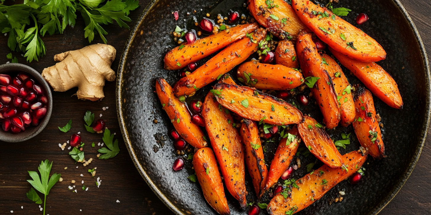 Roasted Baby Carrots with Rose Harissa & Pomegranate