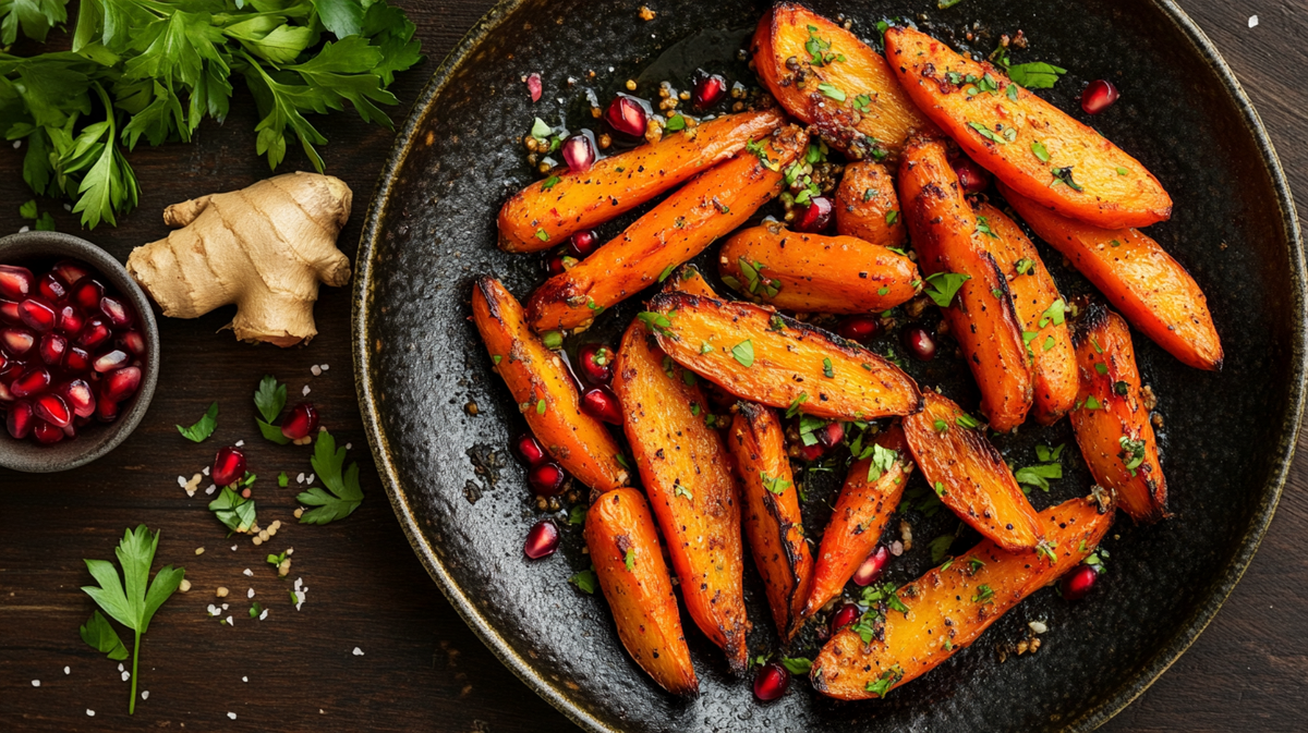 Roasted Baby Carrots with Rose Harissa & Pomegranate