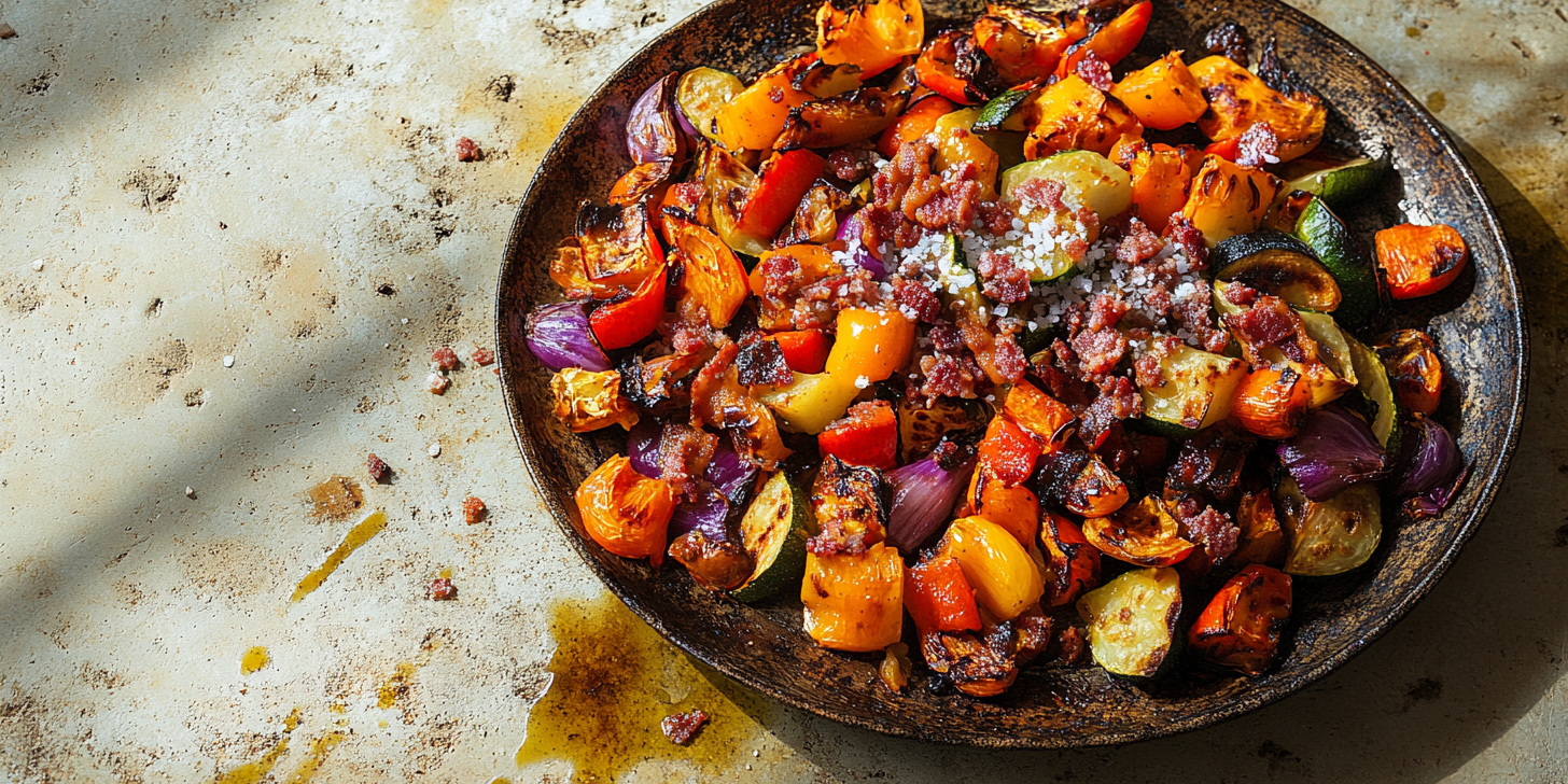 Roasted Veg Plate with Bacon Finishing Salt
