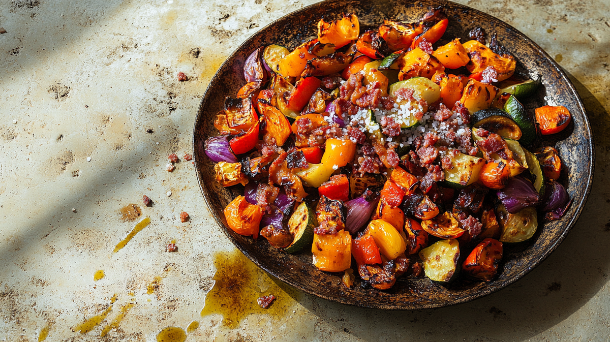 Roasted Veg Plate with Bacon Finishing Salt