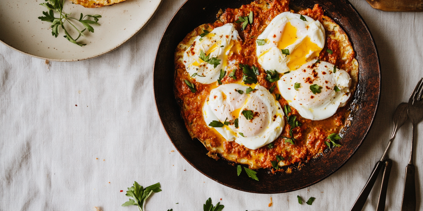 Rose Harissa Butter Poached Eggs with Yogurt
