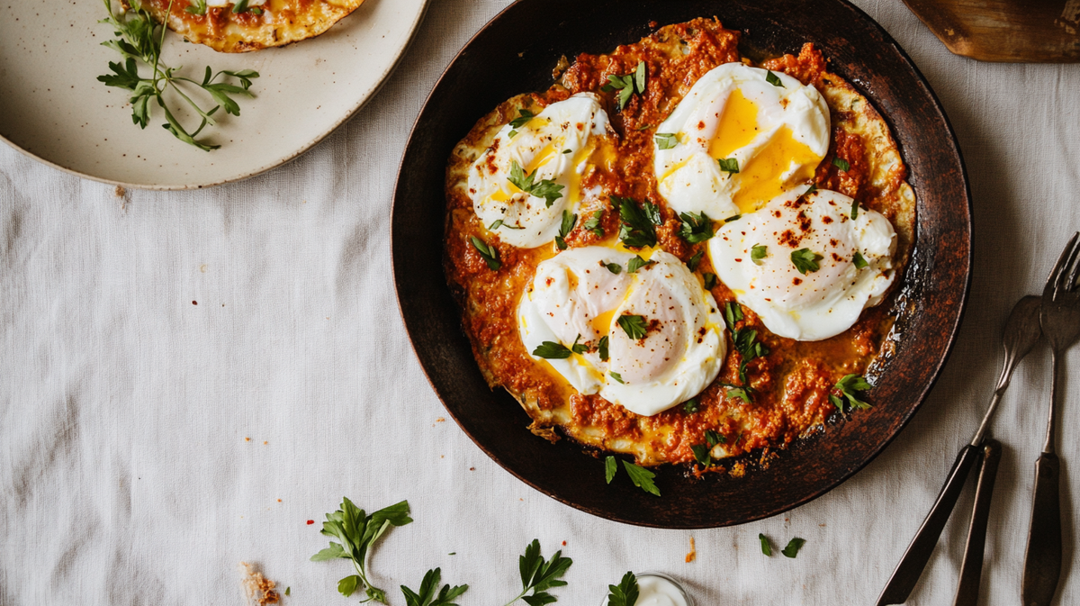 Rose Harissa Butter Poached Eggs with Yogurt