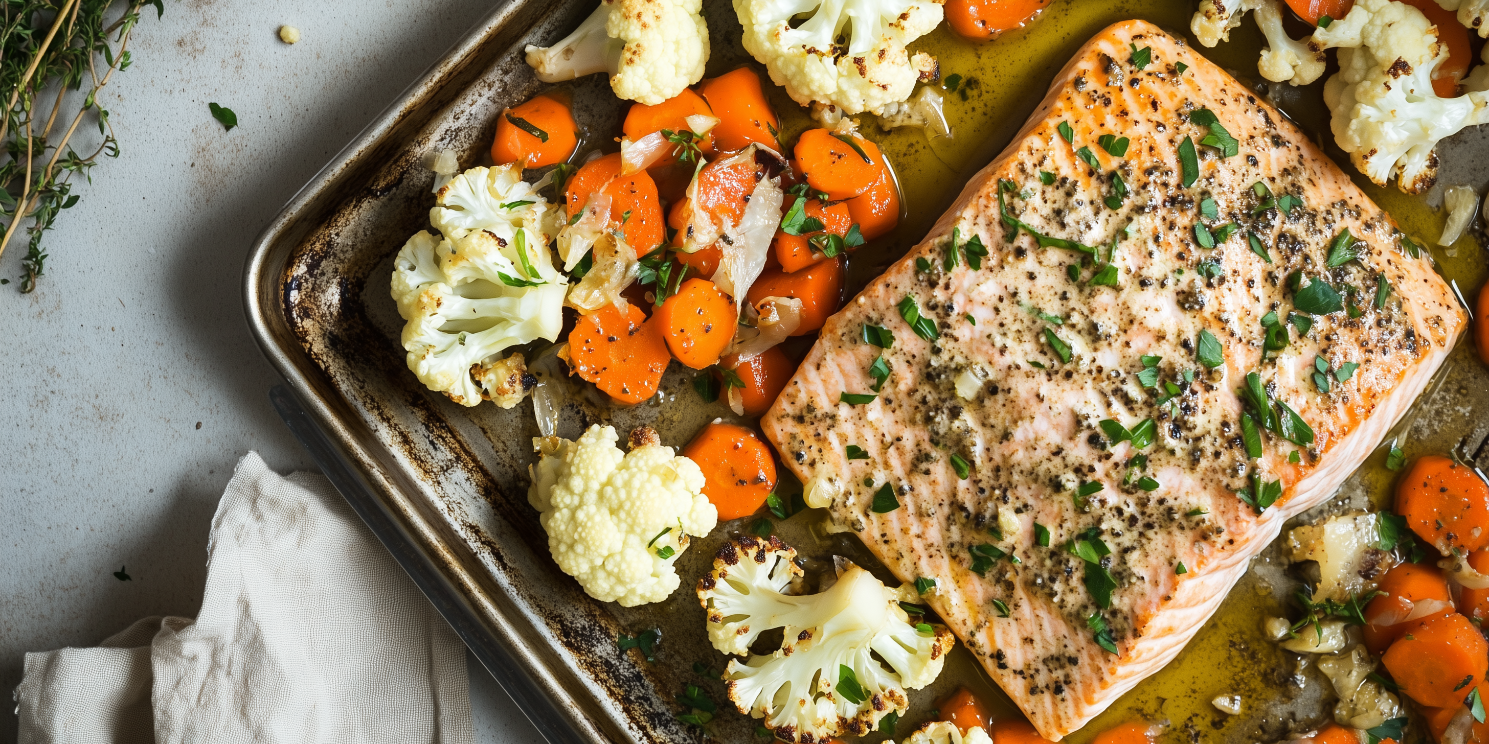 Sheet-Pan Ras El Hanout Salmon with Carrots & Cauliflower