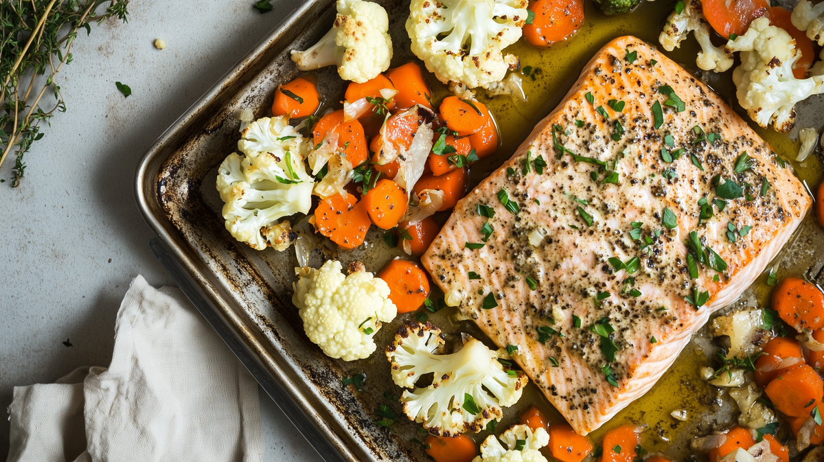 Sheet-Pan Ras El Hanout Salmon with Carrots & Cauliflower