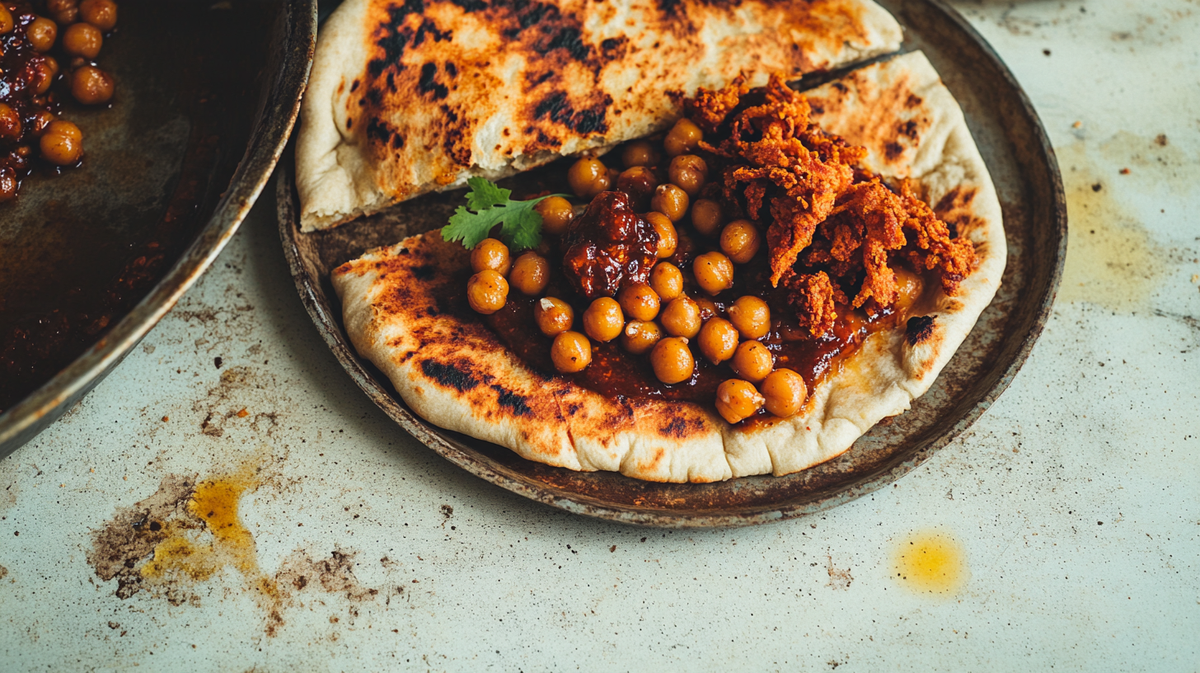 Sticky Gochujang & Harissa Pitas with Crispy Chickpeas