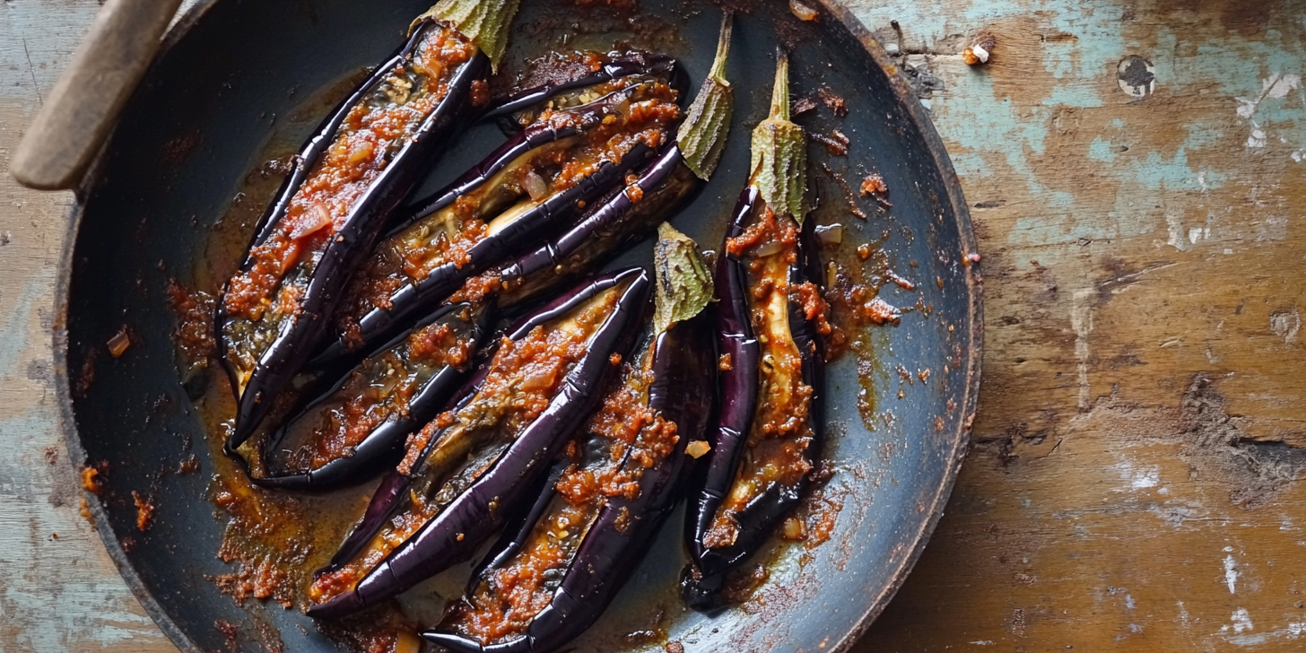 Sticky Spicy Aubergines with Rose Harissa